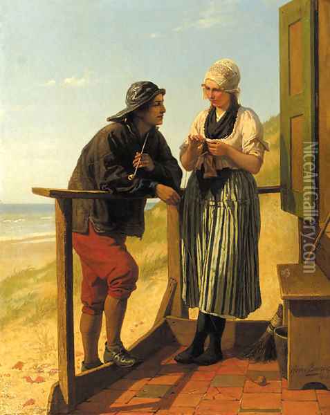 A flirtation Oil Painting - Henri Jacques Bource