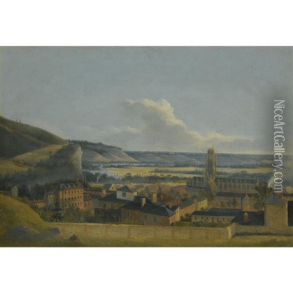 A View Of A Town In The Yonne Region, Burgundy Oil Painting - Jean Pierre Louis Houel