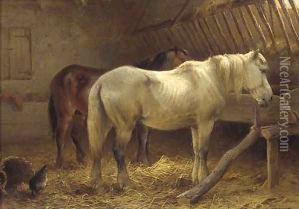 Horses in a stable 3 Oil Painting - Wouterus Verschuur