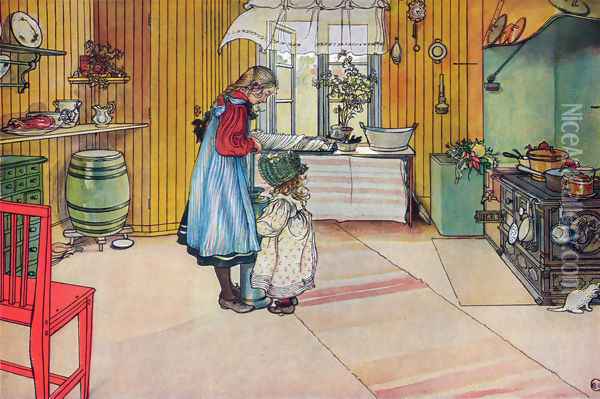 The Kitchen Oil Painting - Carl Larsson