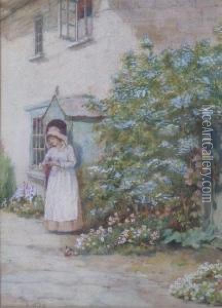 Girl By Cottage Door At Cockermouth Oil Painting - Caroline Paterson