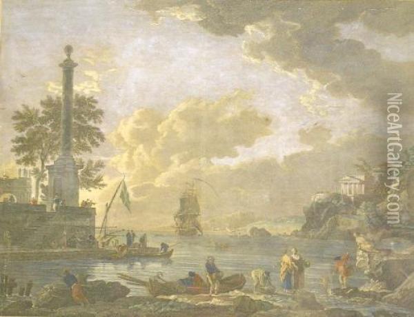 Isle De L'archipel After J. Vernci Engraved By Charpentier In Period Frame Oil Painting - Georgina L. De Lisle