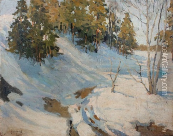 Snowing Landscape Oil Painting - Mikhail Guermacheff