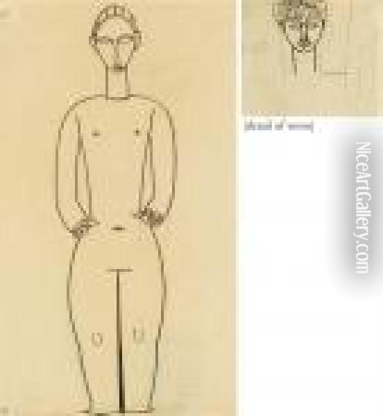 Hermaphrodite (recto); Studio Di Volto (verso) Oil Painting - Amedeo Modigliani