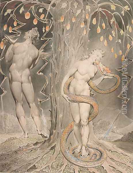 The Temptation and Fall of Eve Oil Painting - William Blake