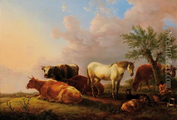Berger Et Son Troupeau Oil Painting - Jean-Baptiste De Roy
