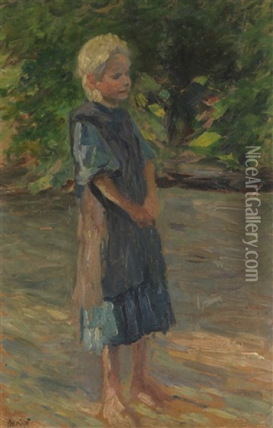 Stehendes Madchen Im Blauen Kleid Oil Painting - Thomas Herbst