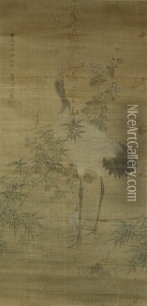 Chinese Scroll Painting Of A Crane Oil Painting -  Qian Xuan
