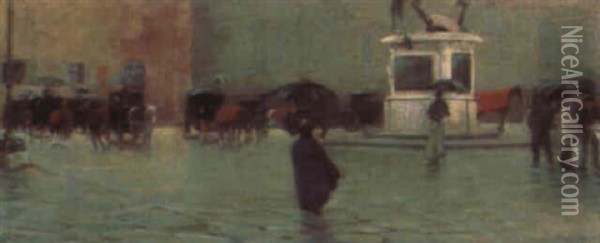 Piazza Della Signoria Sotto La Pioggia Oil Painting - Ruggero Panerai