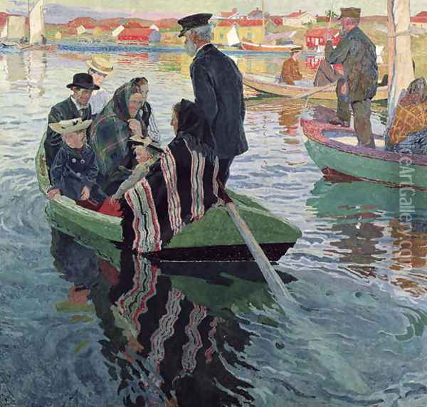 Church Goers in a Boat, 1909 Oil Painting - Carl Wilhelm Wilhelmson