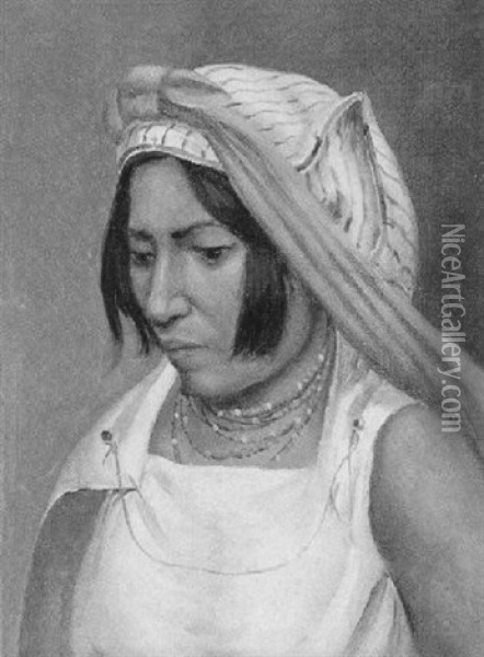 Bildnis Einer Eingeborenen Aus Polynesien, Von Der Weltreise 1857-1859 Auf Der Osterr. Fregatte Novara Oil Painting - Josef Selleny