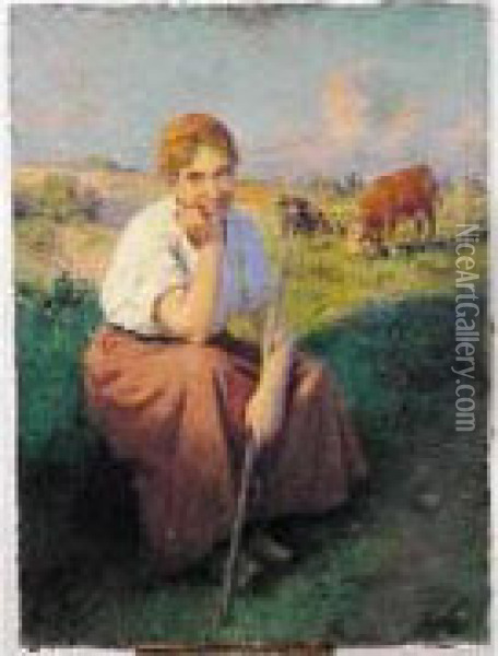 La Gardienne Du Troupeau Oil Painting - Jules Breton