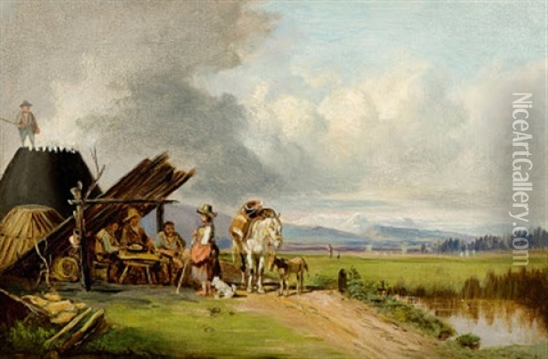 Kohlerei Im Isartal Oil Painting - Heinrich Buerkel
