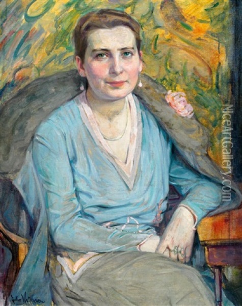 Marta Baedeker, Sitzend In Halbfigur Mit Umgelegter Pelzjacke Oil Painting - Julie Wolfthorn