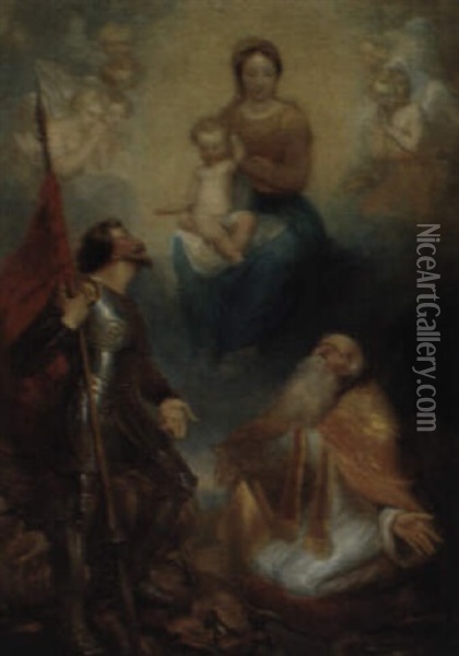 Die Madonna Mit Dem Kind Und Engeln Erscheint Dem Heiligen Georg Oil Painting - Anton Raphael Mengs