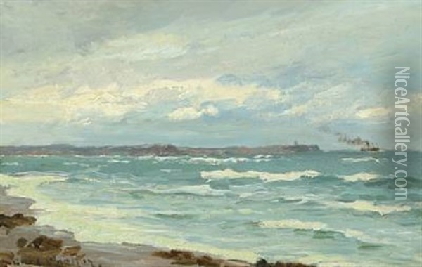 Seascape With Steamship On The Horizon Oil Painting - Carl Ludvig Thilson Locher