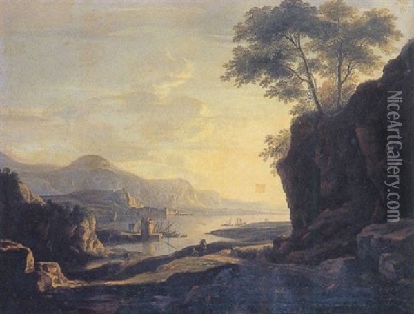 River Landscape With A Fortress Beyond Oil Painting - Willem Van Bemmel