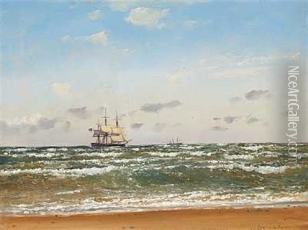 Marine Med Et Amerikansk Linieskib Oil Painting - Carl Frederick Emmanuel Larsen