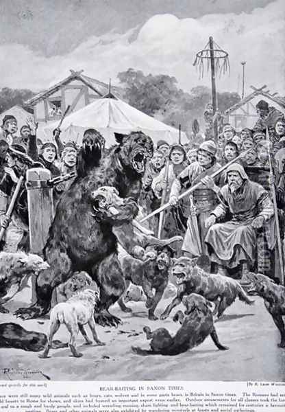Bear Baiting in Saxon Times, illustration from Hutchinsons Story of the British Nation, c.1920 Oil Painting - Richard Caton Woodville