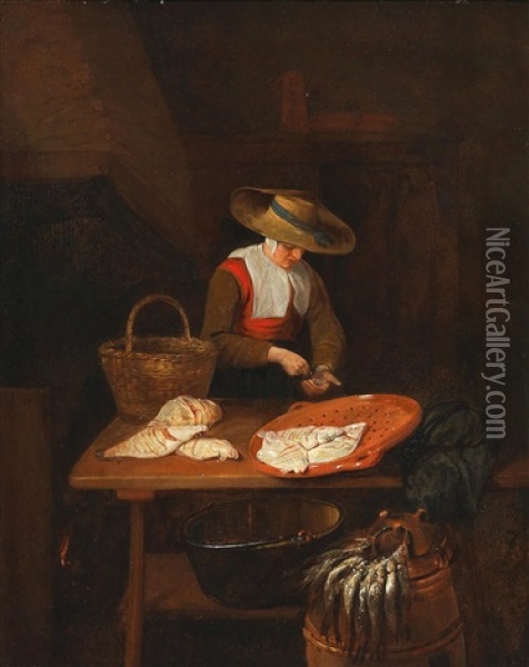 The Fishmonger Oil Painting - Quiringh Gerritsz van Brekelenkam