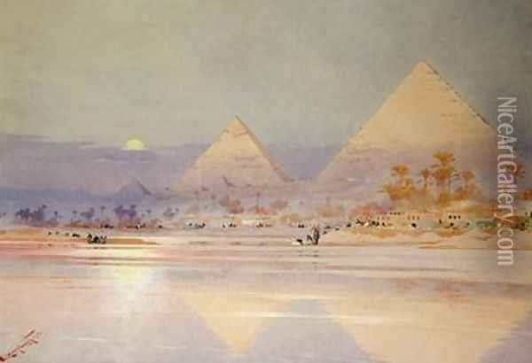 The Pyramids at dusk Oil Painting - Augustus Osborne Lamplough