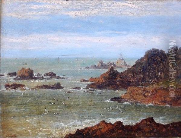 Coastal Scene With Lighthouse Oil Painting - John Snr. Holland
