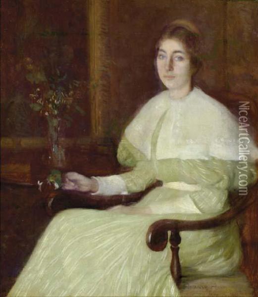 Portrait Of Adeline Pond Adams Seated In An Interior Oil Painting - William Howard Hart