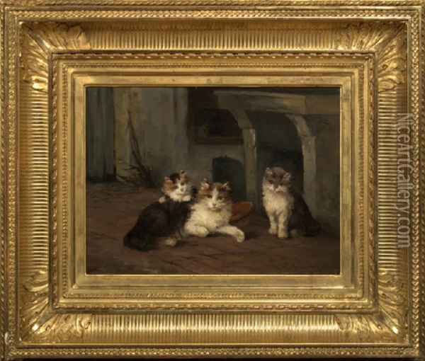 Interior Scene With Kittens Playing Oil Painting - Louis Eugene Lambert