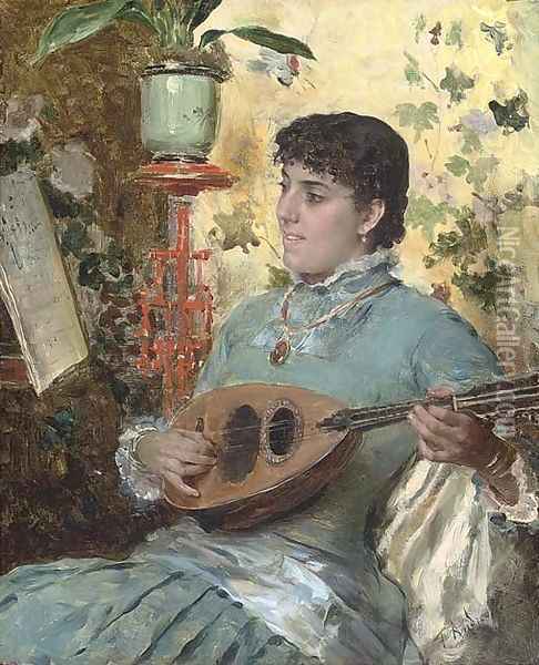 A tune on the lute Oil Painting - Federico Andreotti
