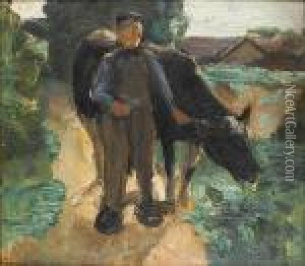 A Farmer With His Cow Oil Painting - Max Liebermann