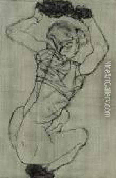 Squatting Figure Oil Painting - Egon Schiele