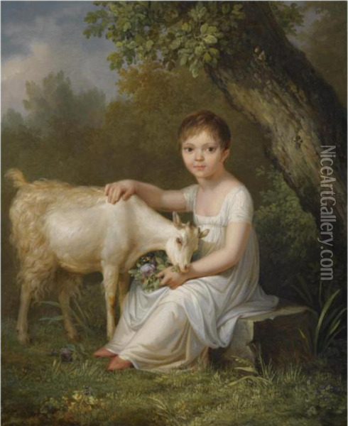 A Young Girl With A Goat Oil Painting - Jacob Philipp Hackert