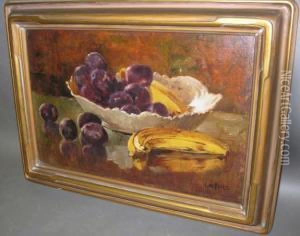 Fries, Still Life Of Plums And Bananas Oil Painting - Charles Arthur Fries