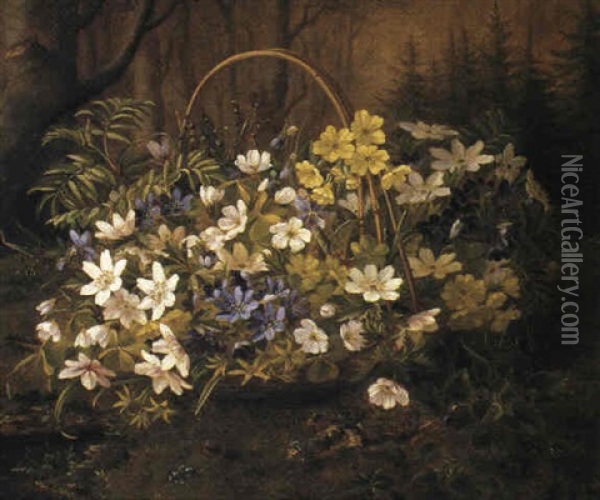 Forarsblomster I En Kurv I Skovbunden Oil Painting - Anthonie Eleonore (Anthonore) Christensen