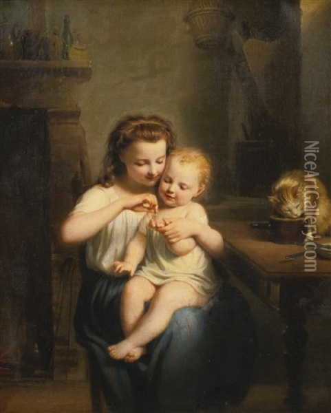 Spin The Top Oil Painting - Fritz Zuber-Buehler