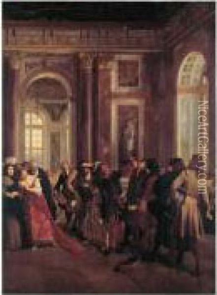 Jean Bart Parmi Les Courtisans Dans Les Salons Du Chateau De Versailles Oil Painting - Gaston Melingue