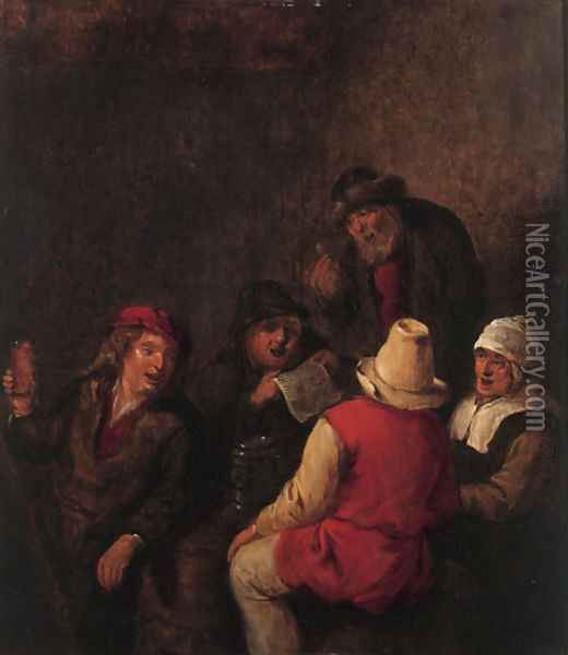 Boors merrymaking in an inn Oil Painting - Claes Molenaar (see Molenaer)