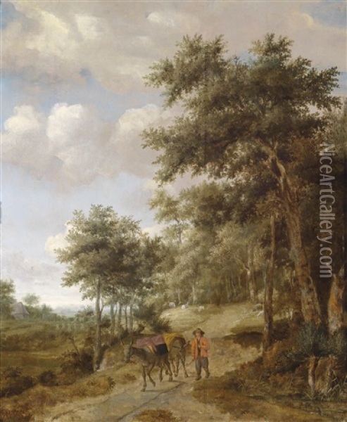 Ein Bauer Mit Mauleseln Auf Einem Waldweg Oil Painting - Jan van Kessel