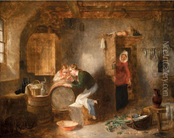 Tapping An Ale Barrel Oil Painting - Alexander George Fraser