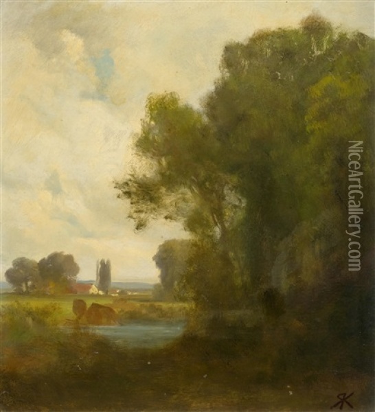 Group Of Trees By A River Oil Painting - Johann Rudolf Koller