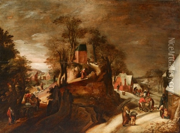 Autumn And Winter Oil Painting - Marten van Cleve the Elder
