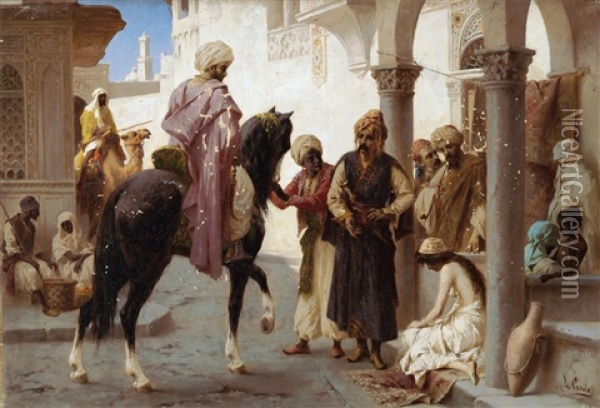 Auf Dem Sklavenmarkt Oil Painting - Luigi Crosio