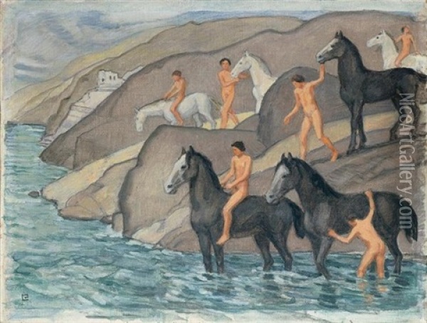 Zug Zur Schwemme Oil Painting - Ludwig Von Hofmann