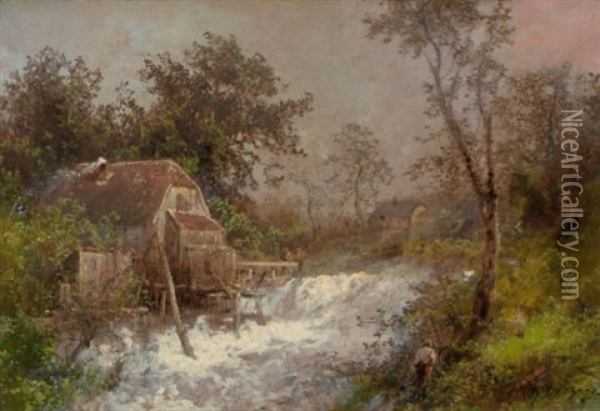 The Old Mill Oil Painting - Hermann Herzog