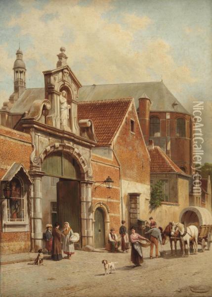 The Port Of The Beguinage In Lier, Belgium Oil Painting - Jacques Carabain
