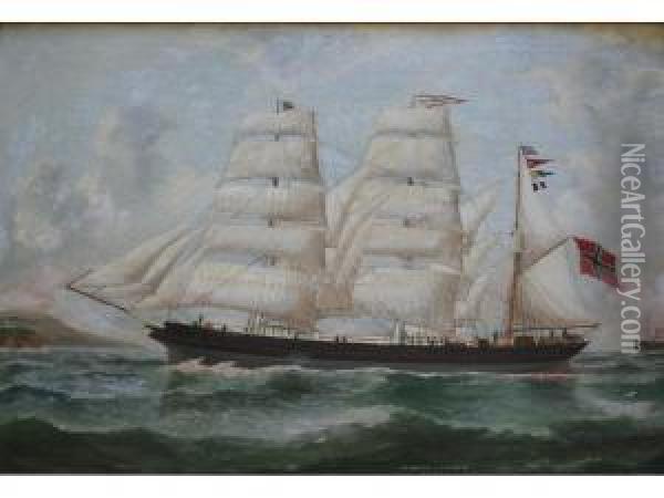 The Norwegian Barque Atlantic Of Boroen Oil Painting - Reuben Chappell Of Poole