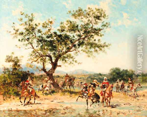 Arab horsemen at a river Oil Painting - Georges Washington