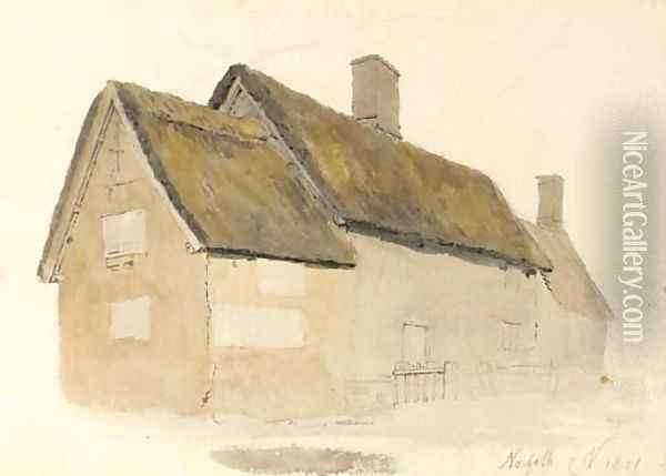 A Norfolk Cottage Oil Painting - Cornelius Varley