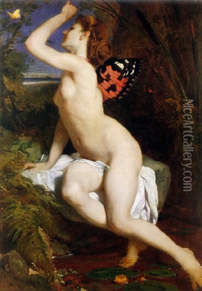 The Beauty And The Butterfly Oil Painting - Ferdinand Keller