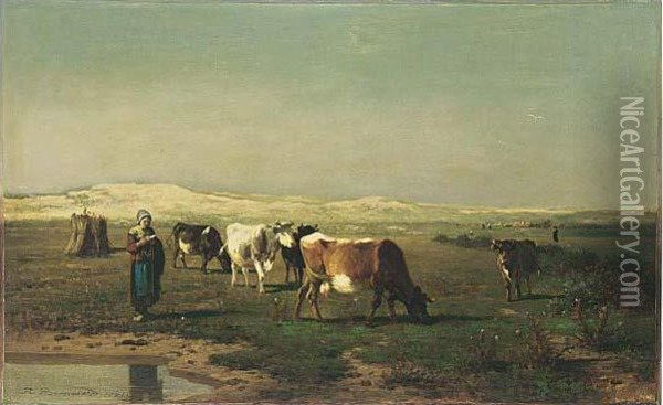 A Landscape With A Cowherdess Oil Painting - Richard Burnier